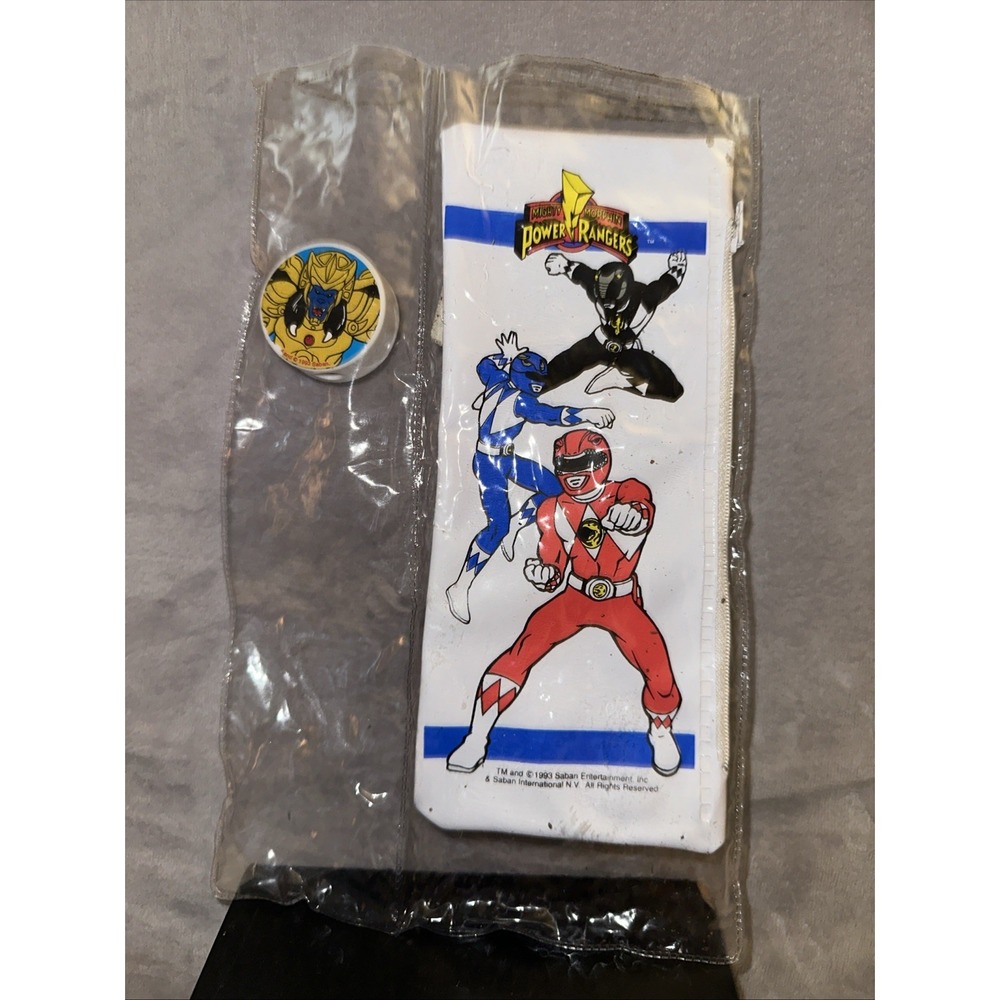 1993 Mighty Morphin' Power Rangers white zip pouch vintage Original Packaging .